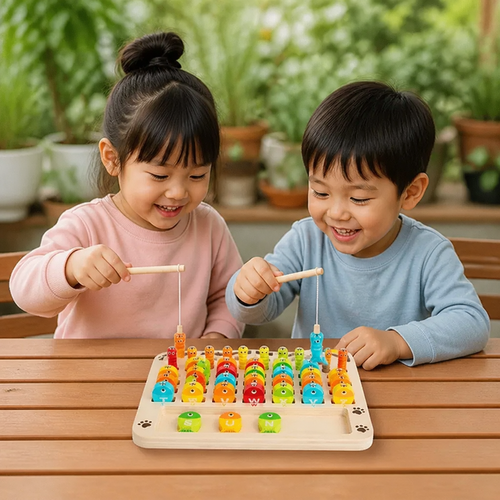 木製マグネット式フィッシングゲーム – アルファベット・算数・手先の器用さを楽しく学べる子ども向け知育玩具
