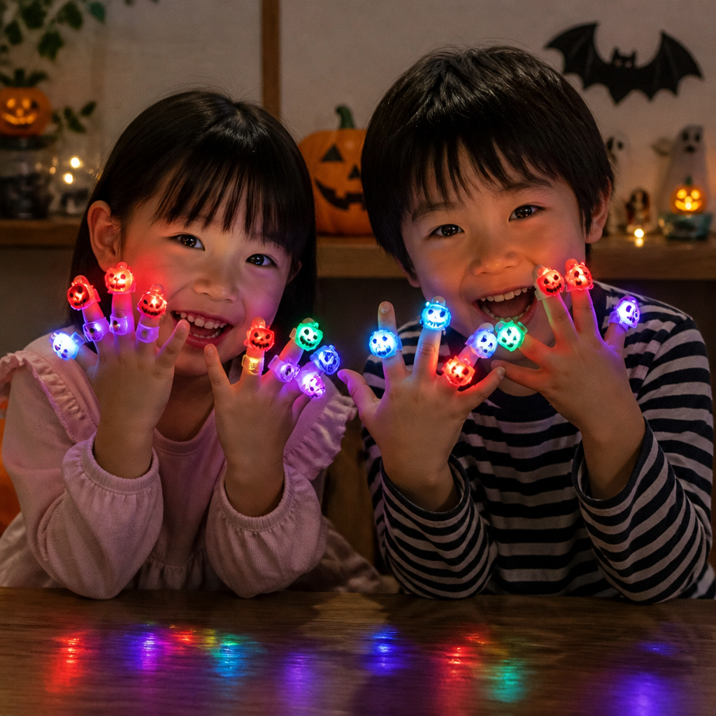 子ども向けパーティー＆お菓子袋用 50個入り点滅LEDハロウィンリング