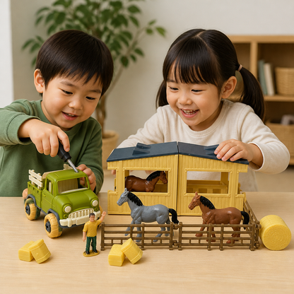 子供用DIY組み立て・分解式農場トラック＆馬小屋プレイセット
