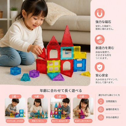 コンパクトな収納ケース付きの安全なミニマグネットブロック旅行セット