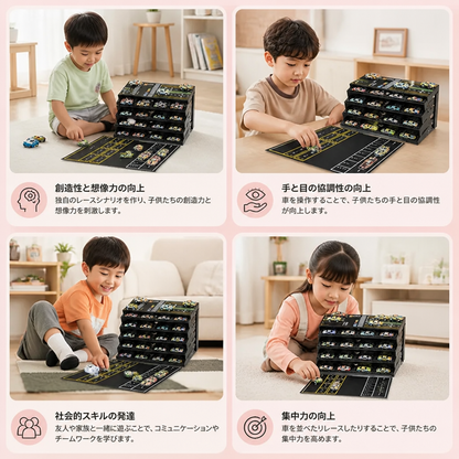 収納コンテナボックス付きダイキャスト製プルバックミニカー48台セット