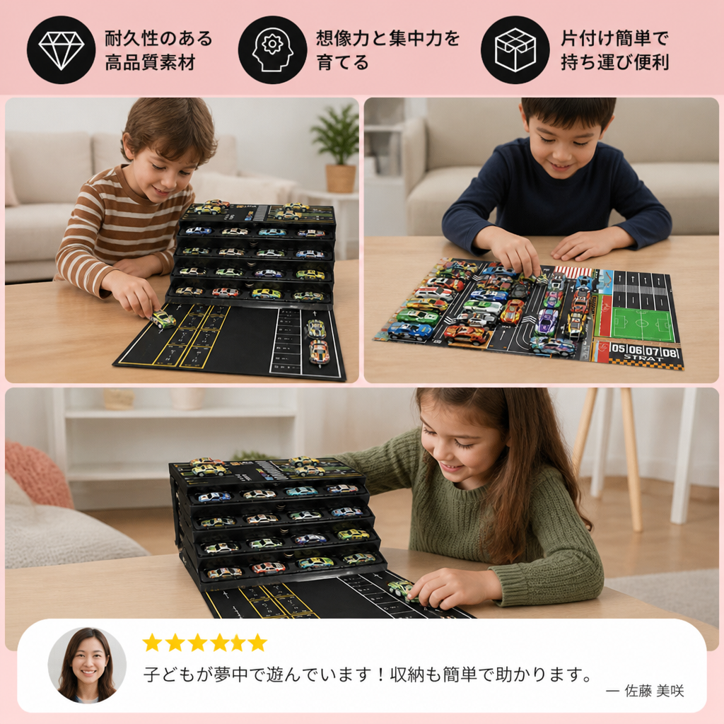 収納コンテナボックス付きダイキャスト製プルバックミニカー48台セット