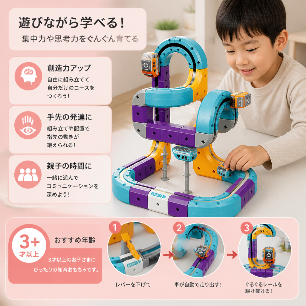 電動列車付きDIY重力キューブレール組み立てセット