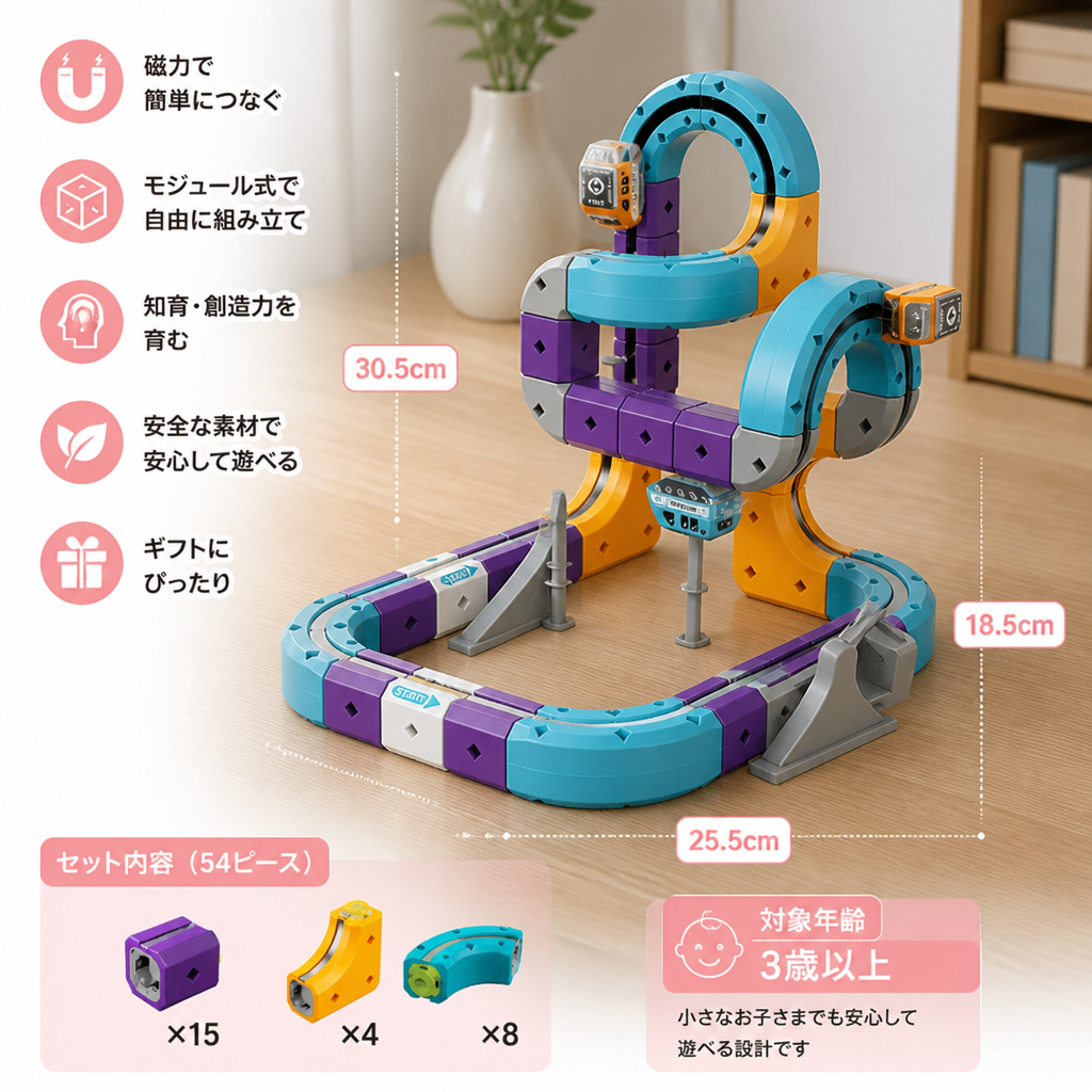電動列車付きDIY重力キューブレール組み立てセット