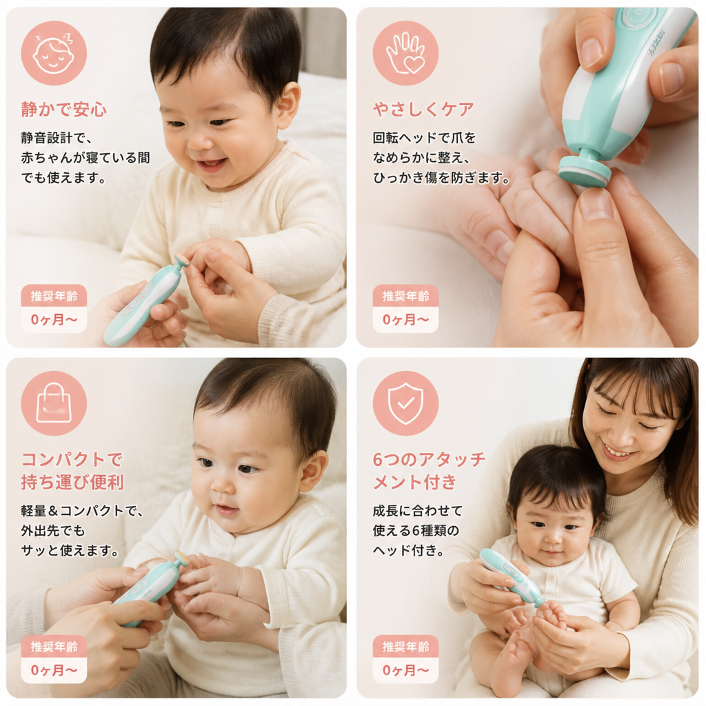 赤ちゃん用電動爪やすり – 6in1ネイルケアセット