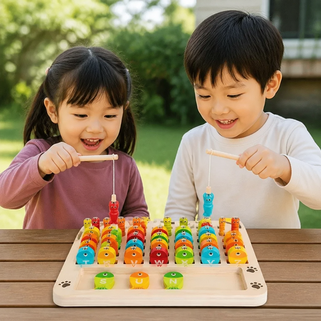 木製マグネット式フィッシングゲーム – アルファベット・算数・手先の器用さを楽しく学べる子ども向け知育玩具