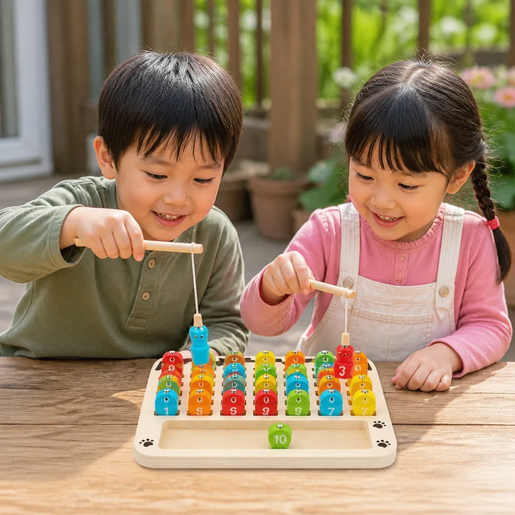 木製マグネット式フィッシングゲーム – アルファベット・算数・手先の器用さを楽しく学べる子ども向け知育玩具