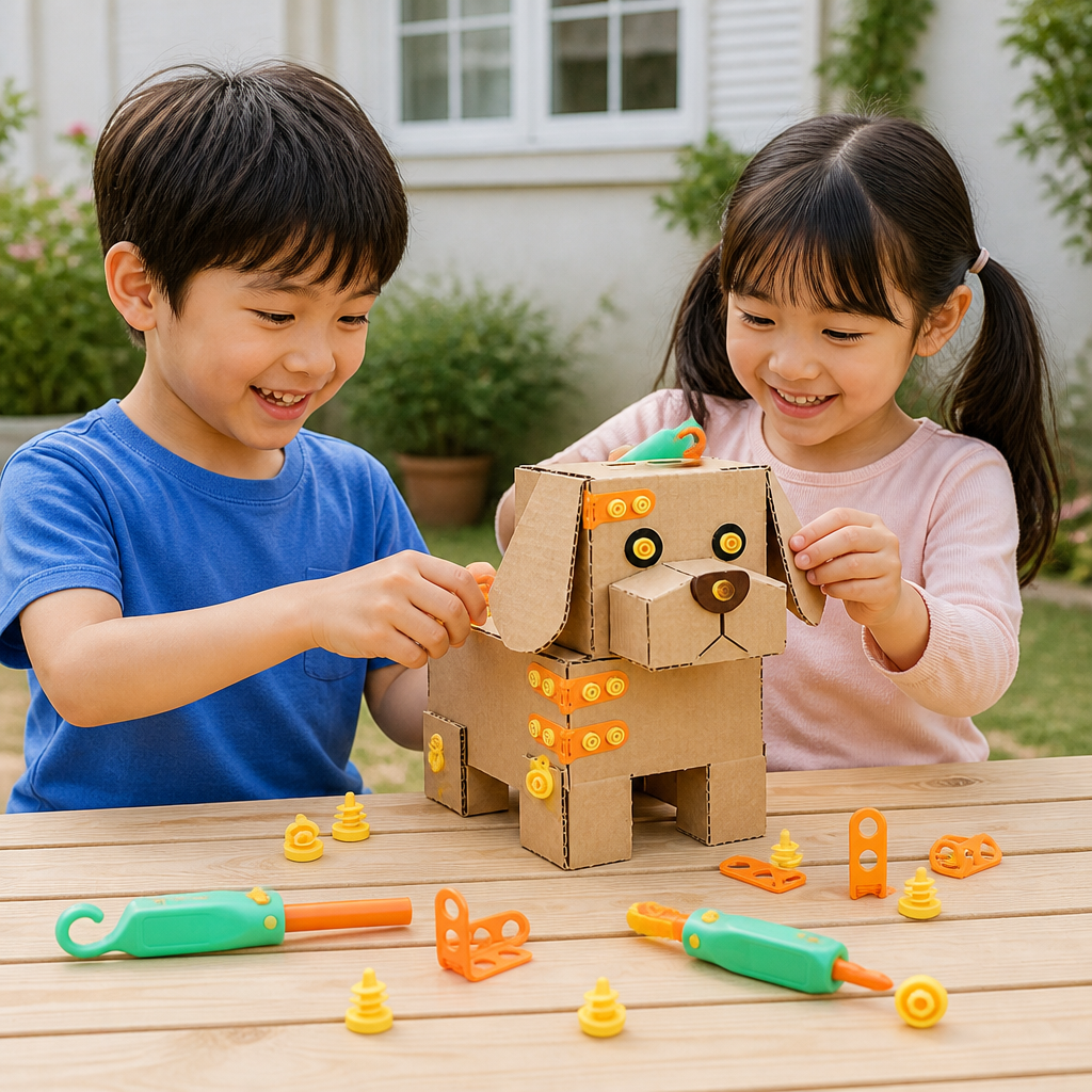 子ども向け安全な100ピースSTEM段ボール製組み立てキット（工具セット付き）