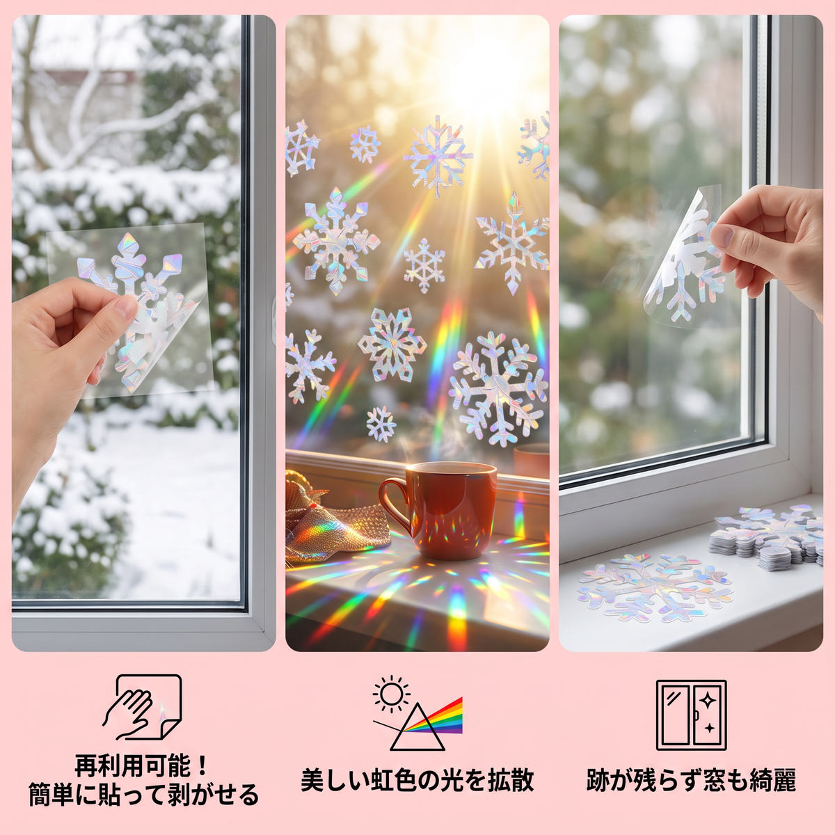 再利用可能な雪の結晶サンキャッチャー窓用ステッカー