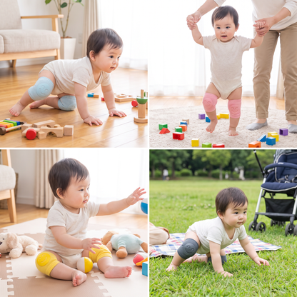 赤ちゃん用ひざ当て – 滑り止め付き・にこにこ顔デザイン