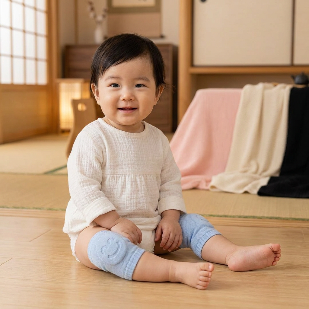 赤ちゃん用ひざ当て – 滑り止め付き・にこにこ顔デザイン