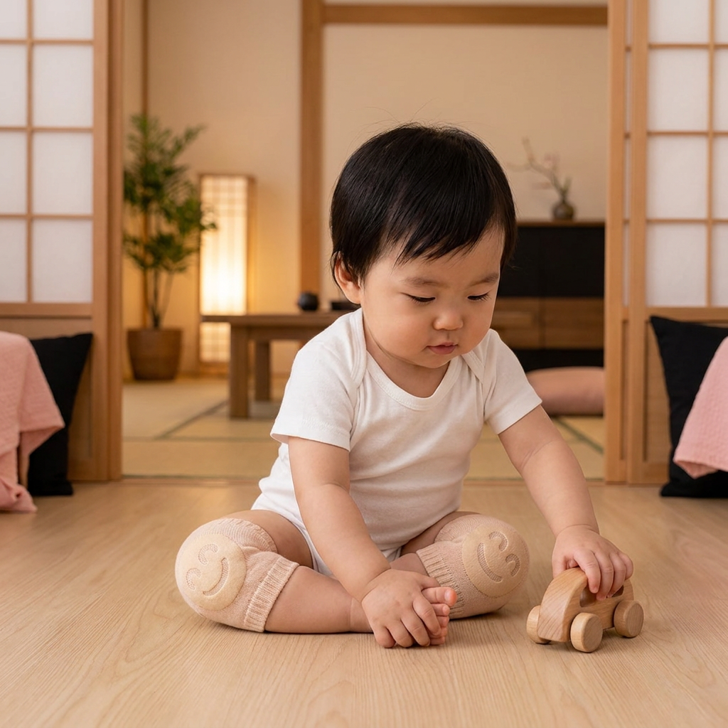赤ちゃん用ひざ当て – 滑り止め付き・にこにこ顔デザイン