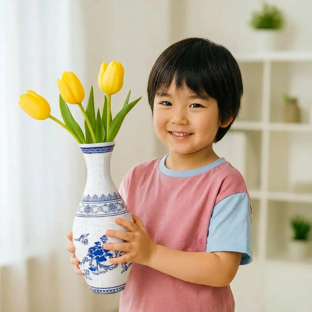 高級3Dパズル花瓶 - 本物の花にも対応