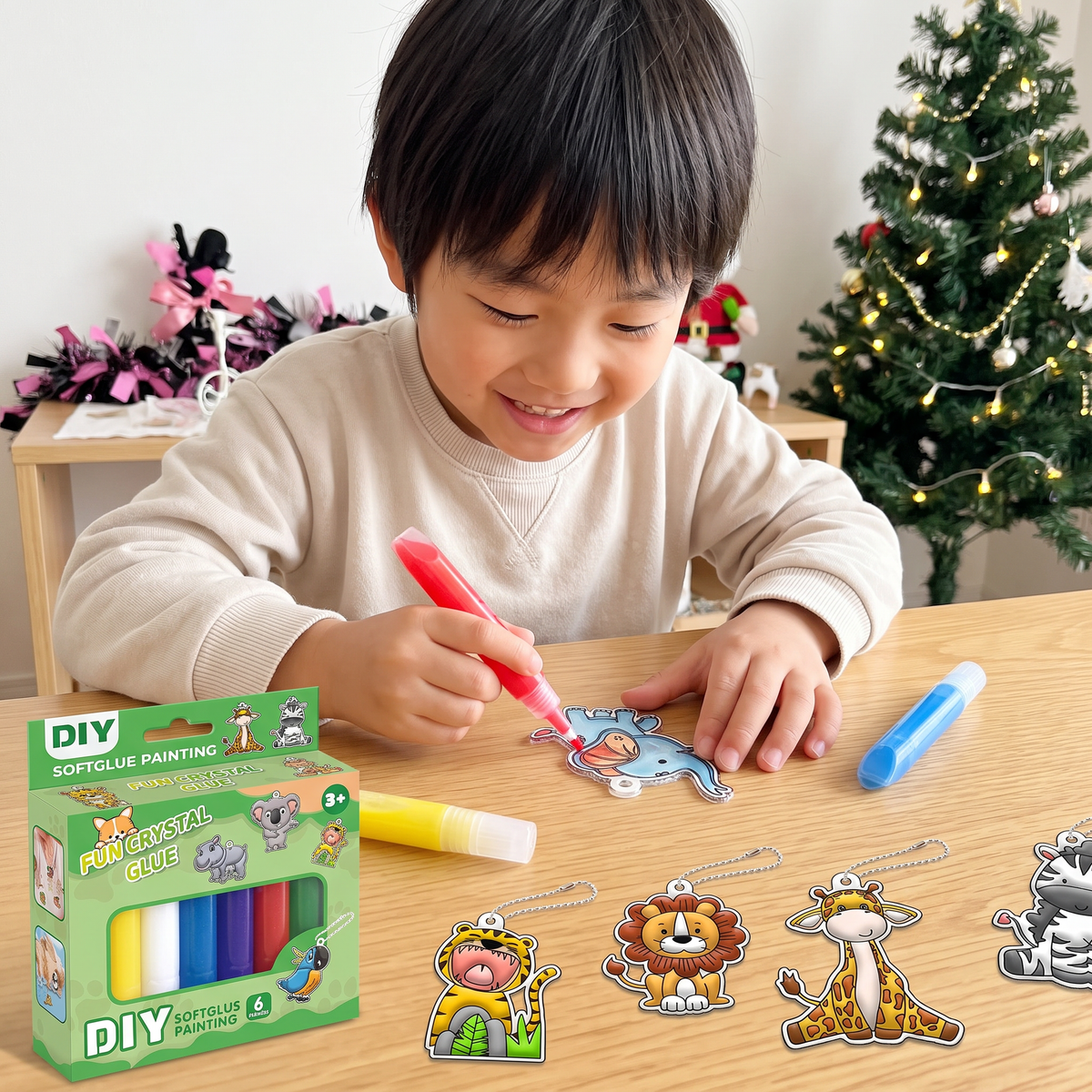 子ども向けDIYクリスマス・ノーグルーお絵描きオーナメントクラフトキット