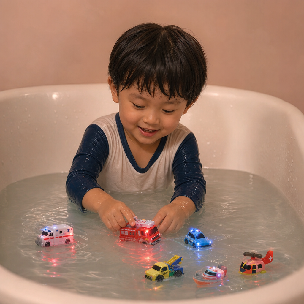 6個セット お風呂で色が変わる緊急車両バストイ｜赤ちゃん・幼児向け