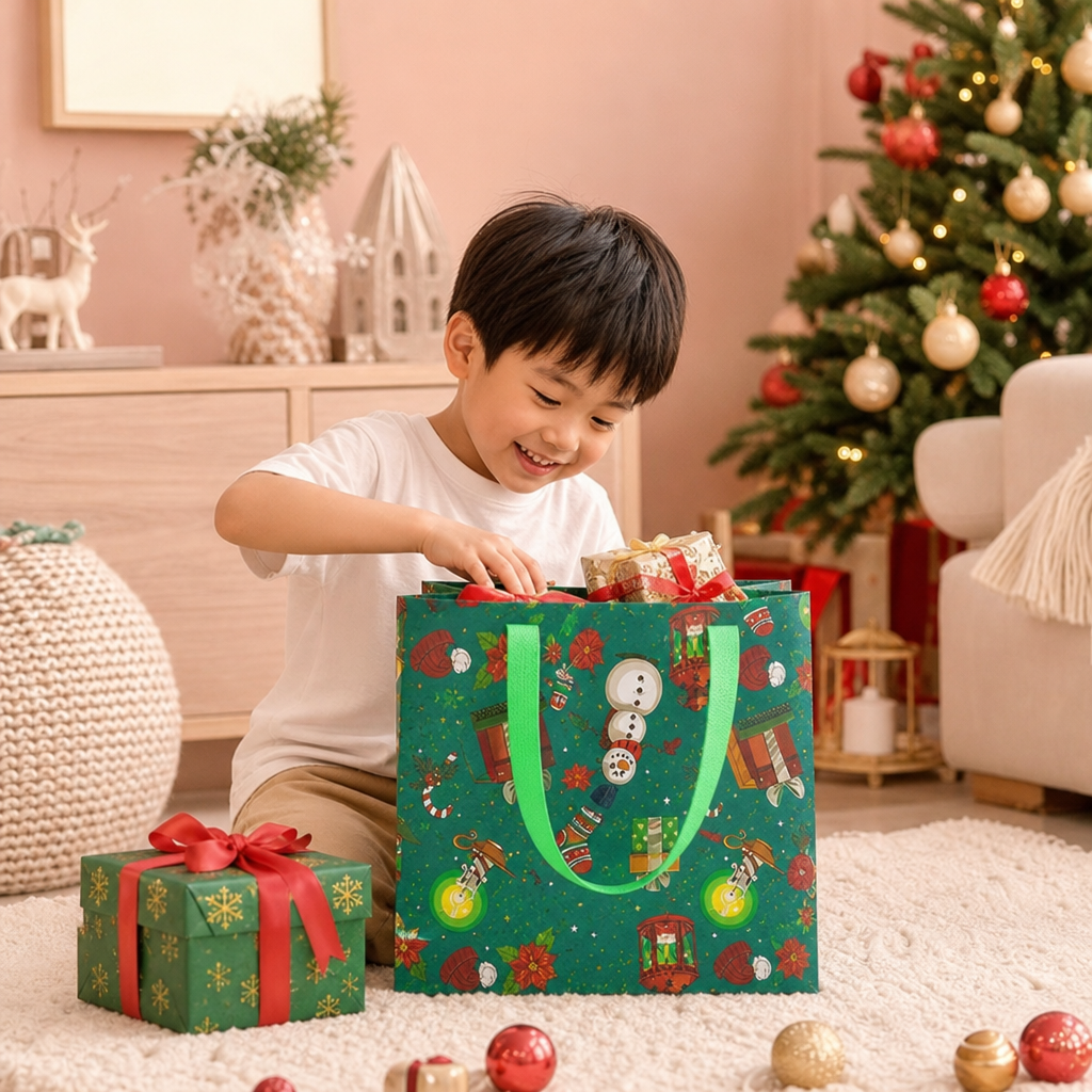 持ち手付き再利用可能なクリスマスギフトバッグ – さまざまなクリスマスデザイン