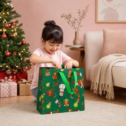 持ち手付き再利用可能なクリスマスギフトバッグ – さまざまなクリスマスデザイン