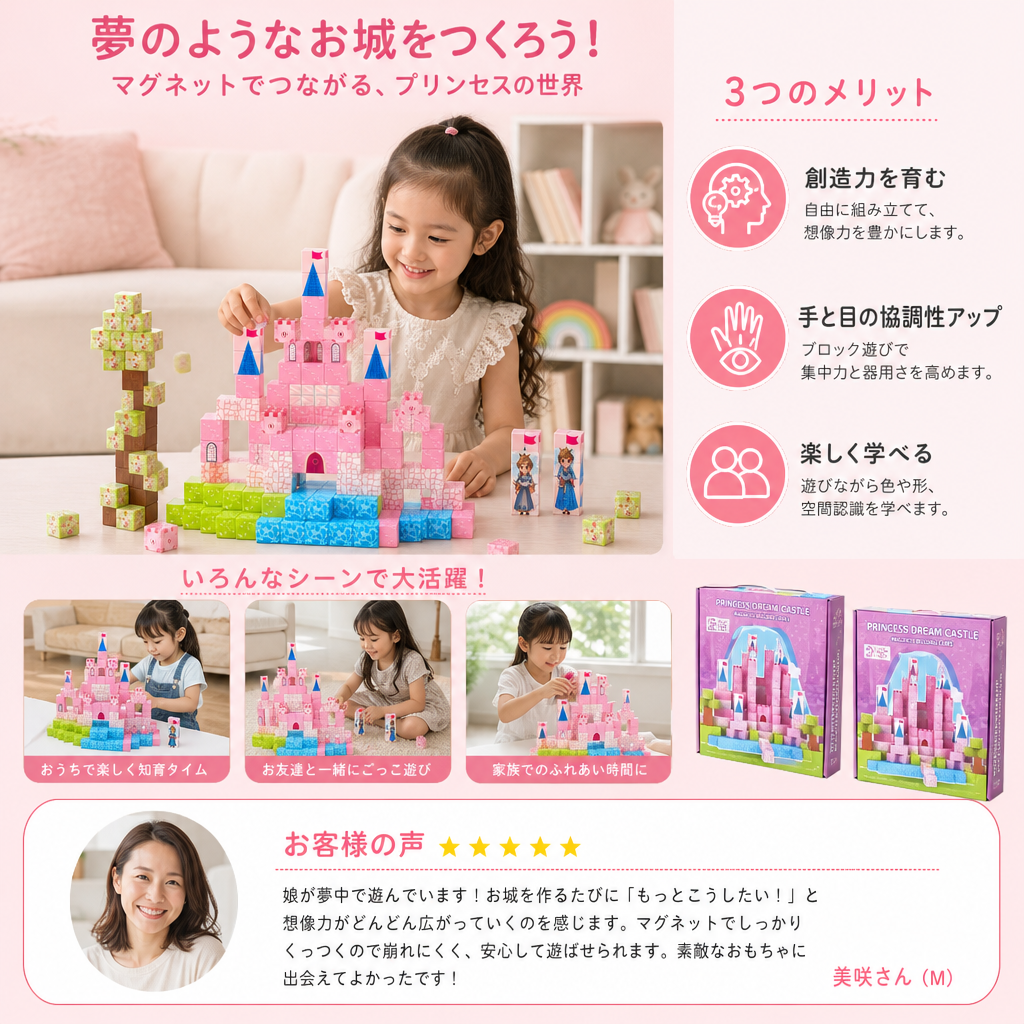 モンテッソーリ プリンセスドリームキャッスル マグネットブロックセット