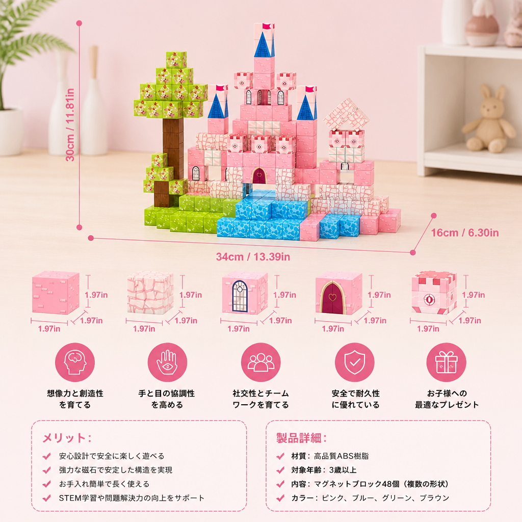 モンテッソーリ プリンセスドリームキャッスル マグネットブロックセット
