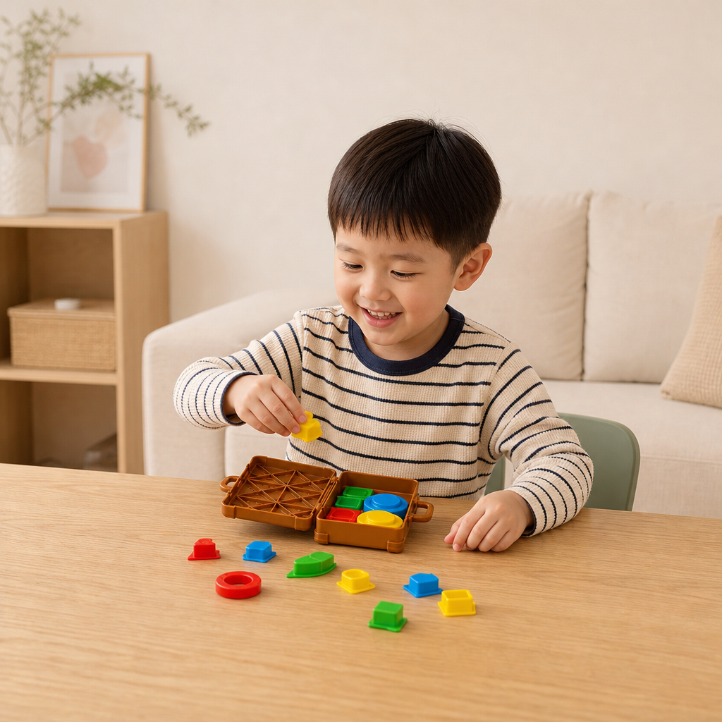 モンテッソーリ式 色と形の仕分けスーツケース – 家族で楽しむお片付けスキルゲーム