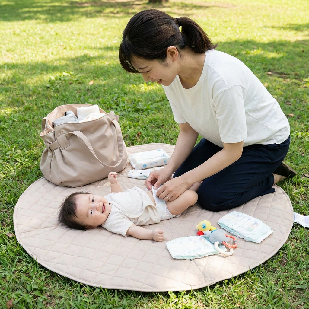 2-in-1 折りたたみ式マザーズバッグ＆おむつ替えマット – 軽量で大容量のママ向けトラベルバッグ