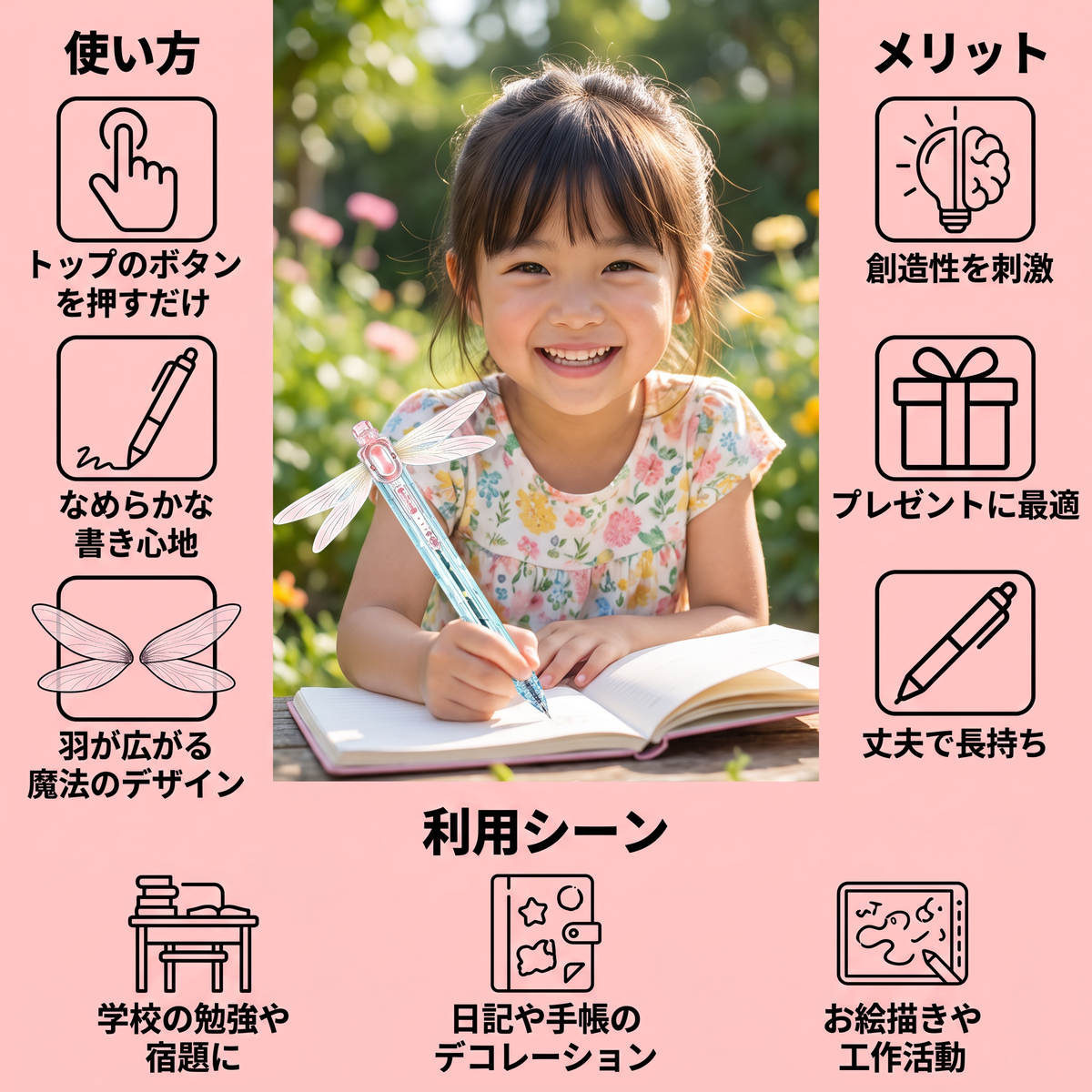 魔法のトンボの羽付きジェルペン