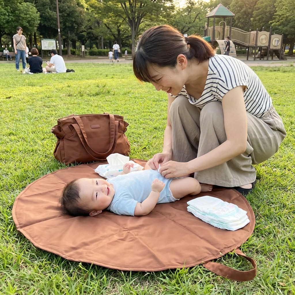 2-in-1 折りたたみ式マザーズバッグ＆おむつ替えマット – 軽量で大容量のママ向けトラベルバッグ