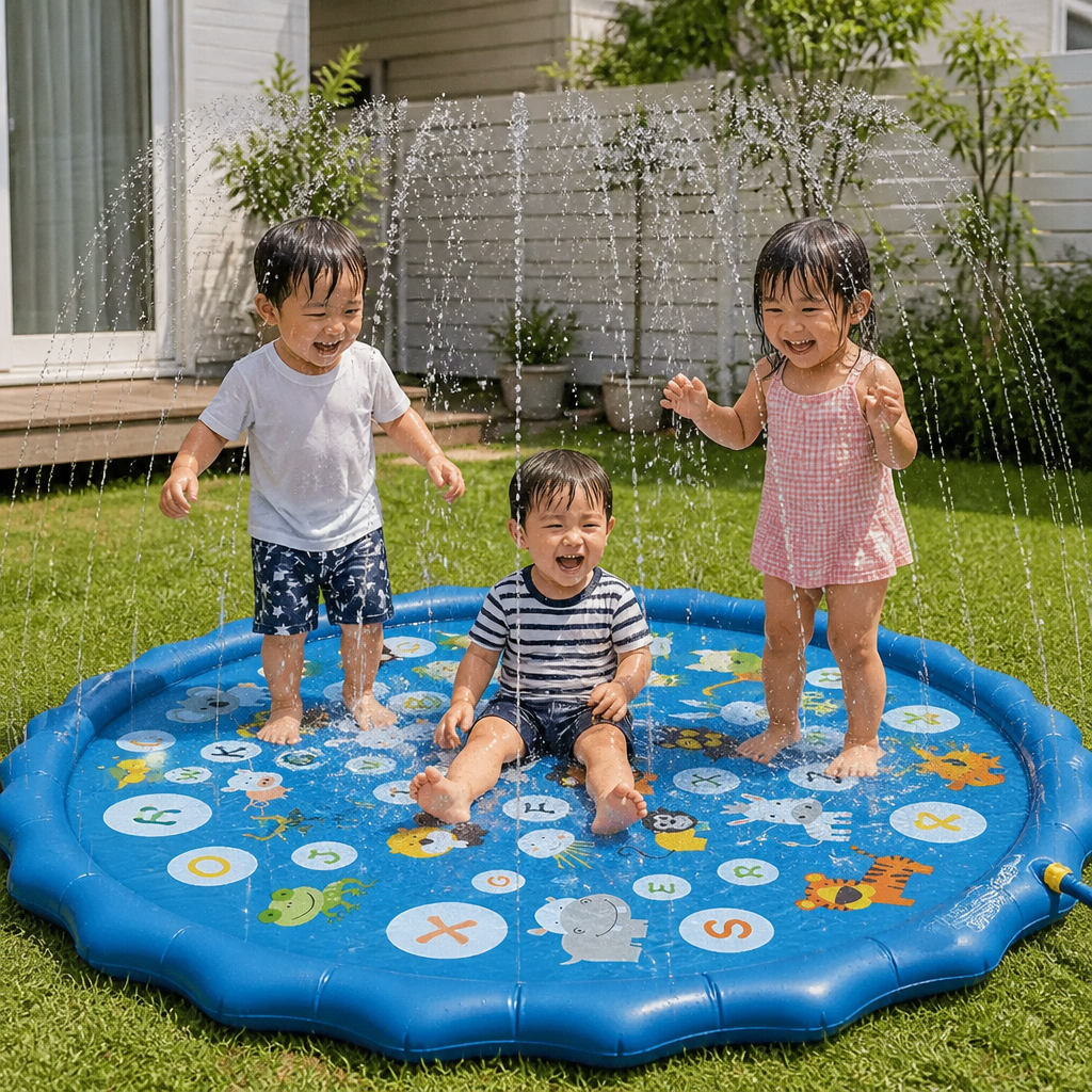 インフレータブルキッズスプラッシュパッド with スプリンクラー – ガーデン＆ビーチ用屋外ウォータープレイマット