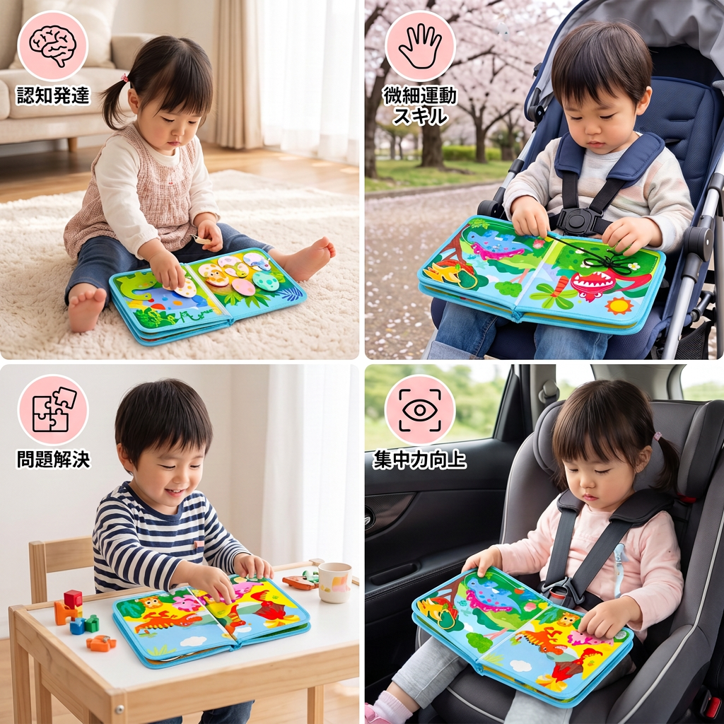 幼児向け8in1モンテッソーリ恐竜ビジーボード・アクティビティブック