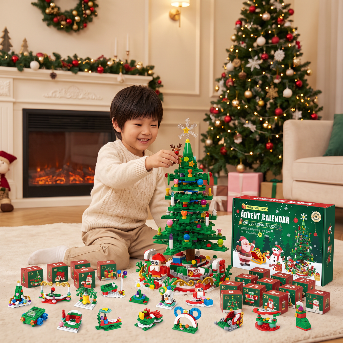 子ども向け クリスマスツリー ブロック アドベントカレンダー