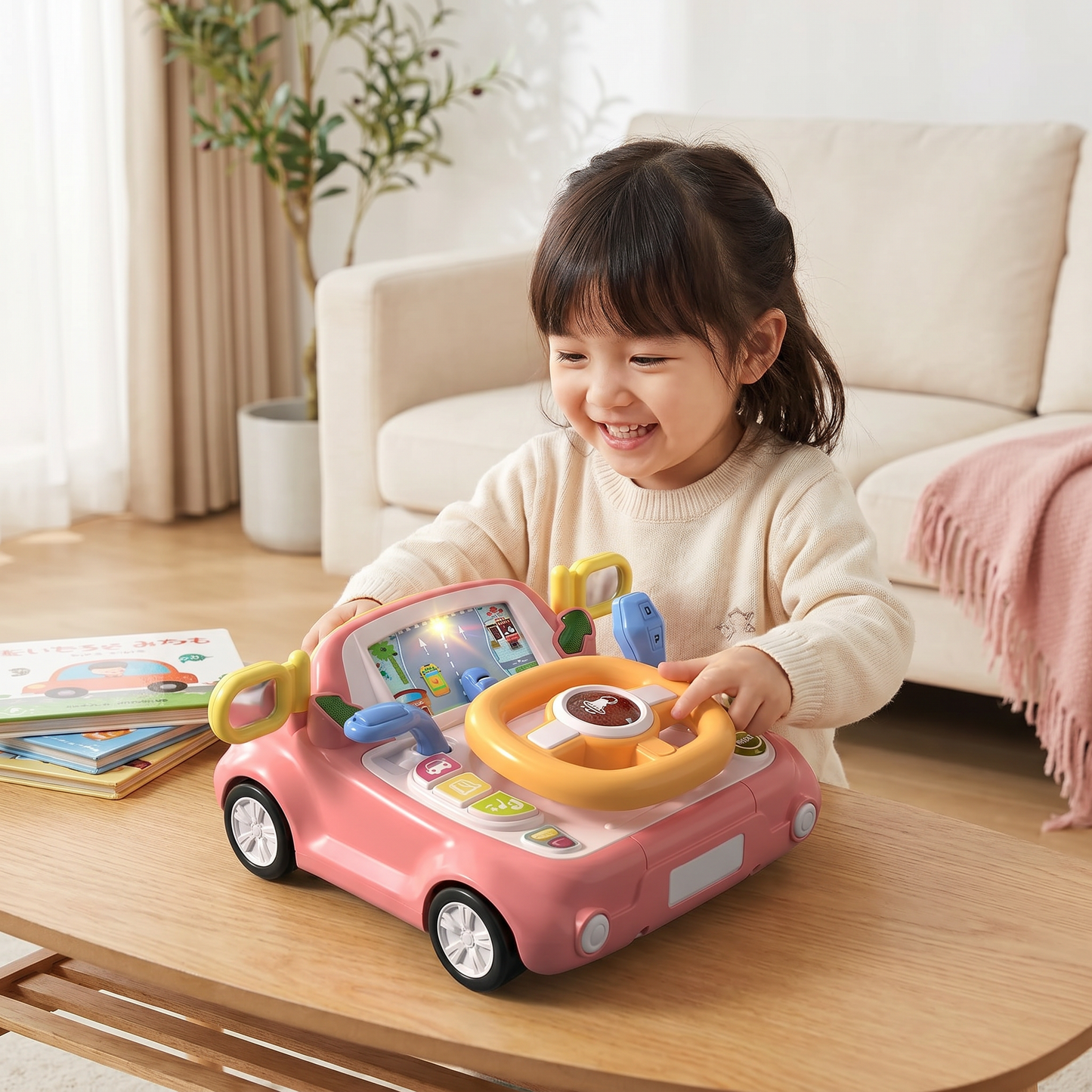 子供用ハンドルとスクリーン付きドライビングシミュレーターおもちゃ