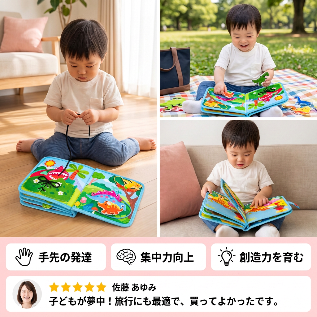 幼児向け8in1モンテッソーリ恐竜ビジーボード・アクティビティブック