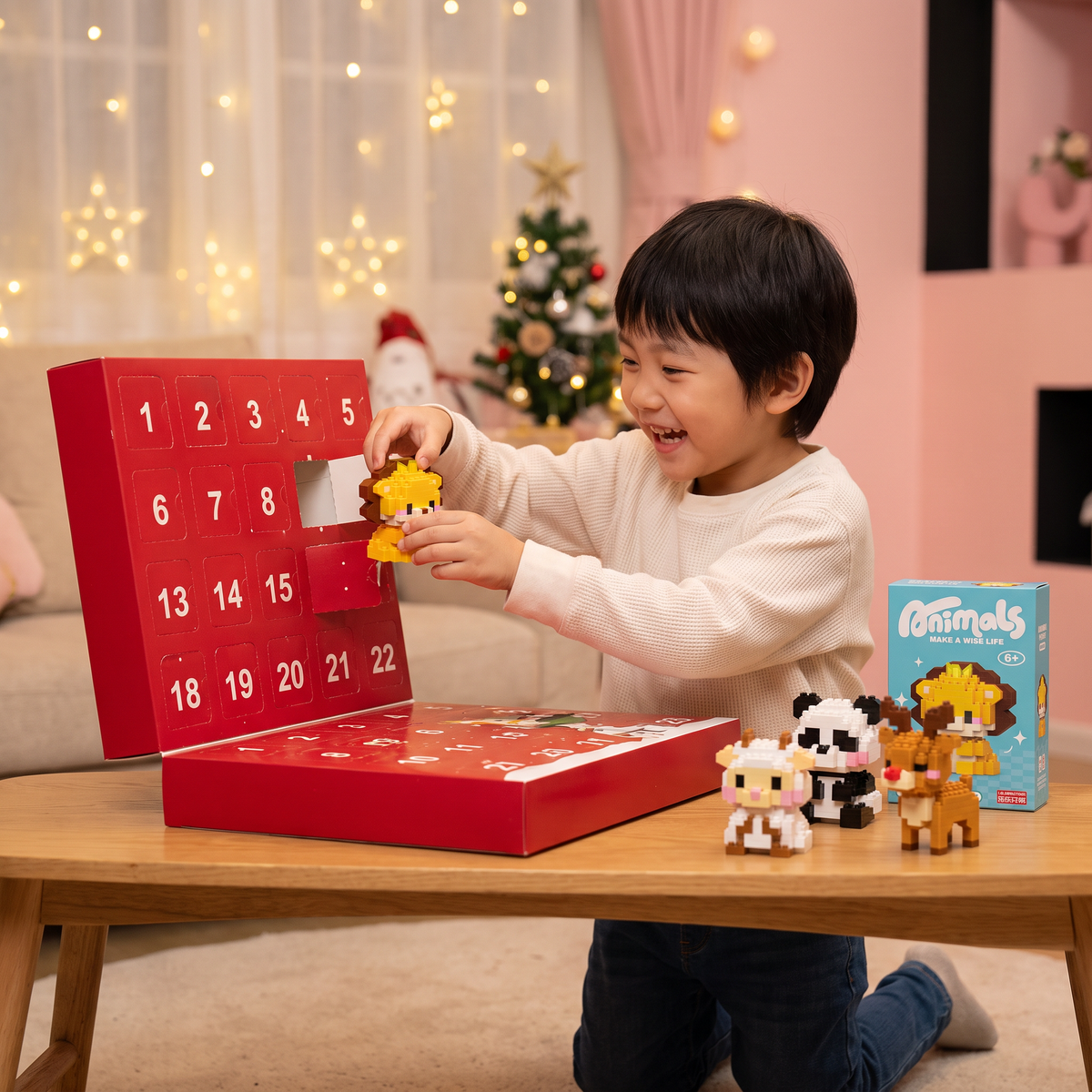 かわいい動物ブロックのアドベントカレンダー（子ども向け）