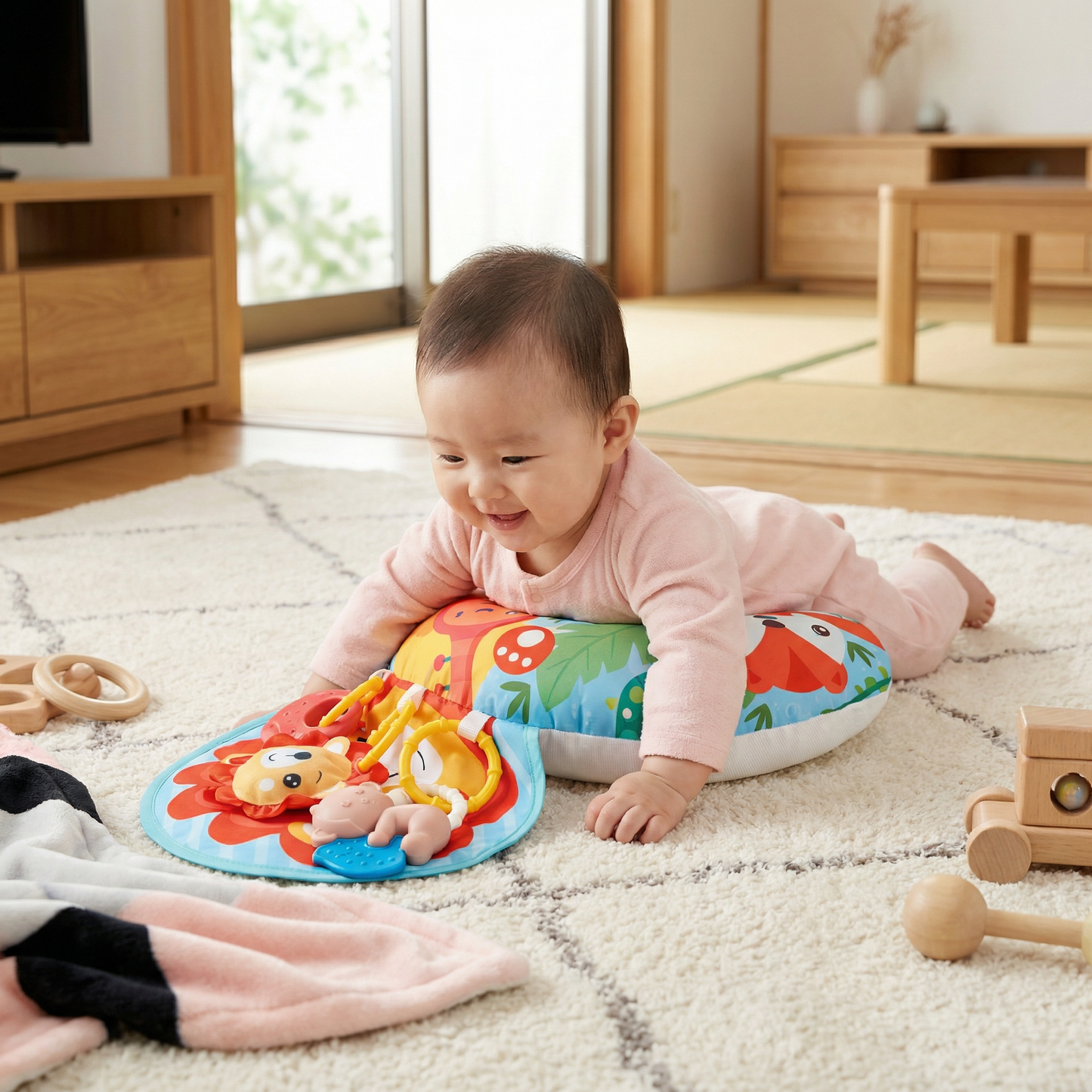赤ちゃん用トレーニング枕（うつ伏せ練習用）とプレイアーチ – 感覚発達と早期成長をサポート