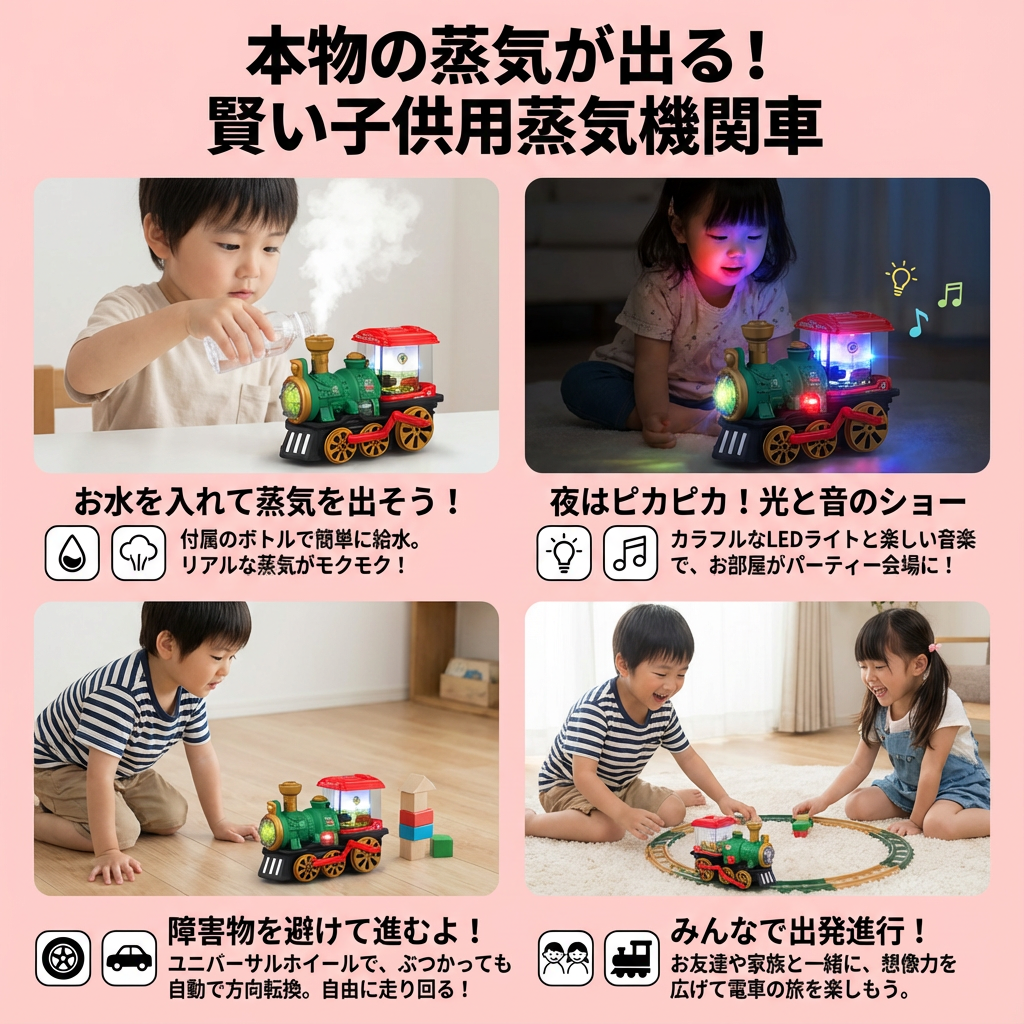 インテリジェントな子供用蒸気機関車（本物の蒸気付き）