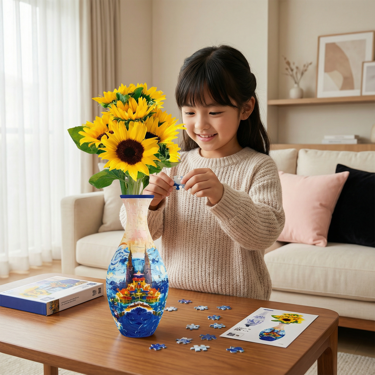 高級3Dパズル花瓶 - 本物の花にも対応
