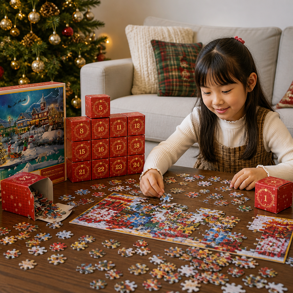 クリスマスジグソーパズルアドベントカレンダー – 1008ピース・24日間カウントダウンパズルセット