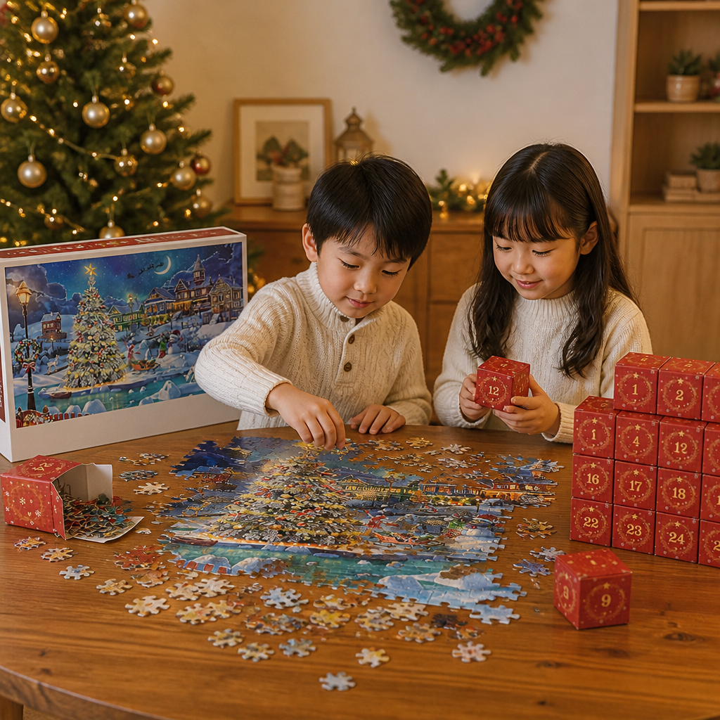 クリスマスジグソーパズルアドベントカレンダー – 1008ピース・24日間カウントダウンパズルセット