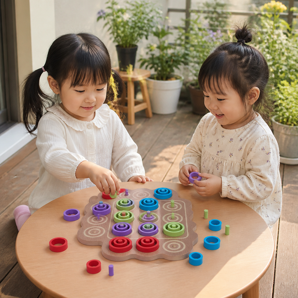 幼児向け 3段階式 木製知育戦略ゲーム 三目並べ