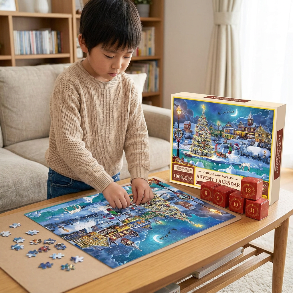 クリスマスジグソーパズルアドベントカレンダー – 1008ピース・24日間カウントダウンパズルセット