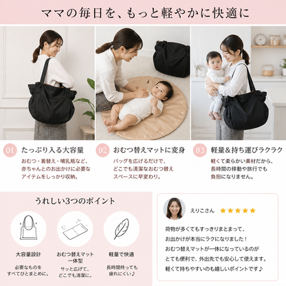 2-in-1 折りたたみ式マザーズバッグ＆おむつ替えマット – 軽量で大容量のママ向けトラベルバッグ