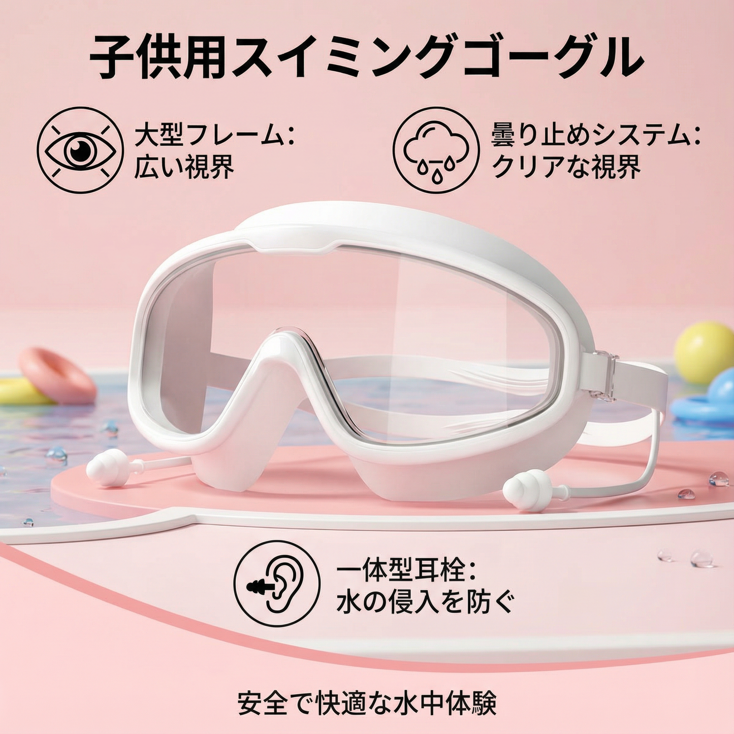 子供用スイミングゴーグル 大型フレーム＆曇り止めシステム