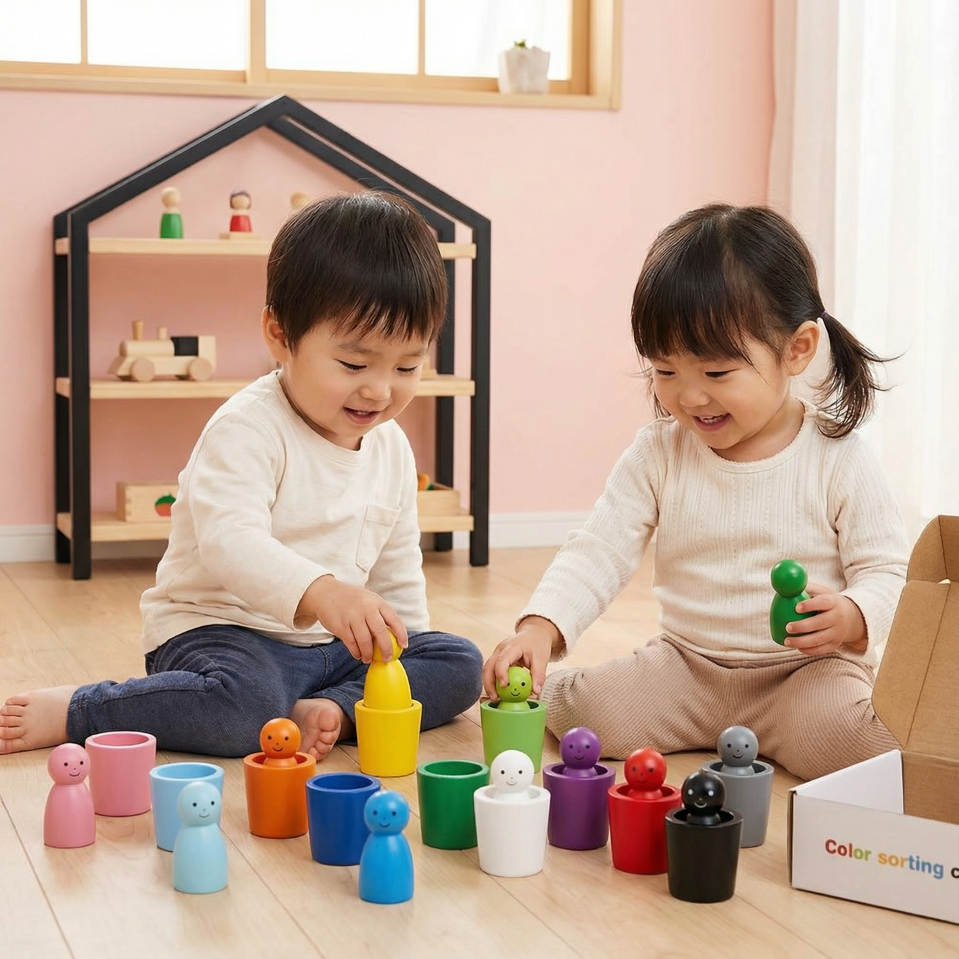 モンテッソーリ カラー仕分けカップ 木製知育玩具 – Chibitomo