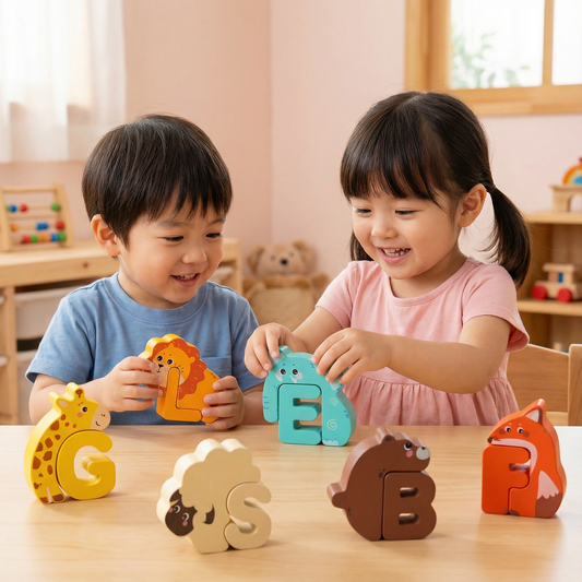 木製動物アルファベットパズル – A-Z 子ども用学習おもちゃ