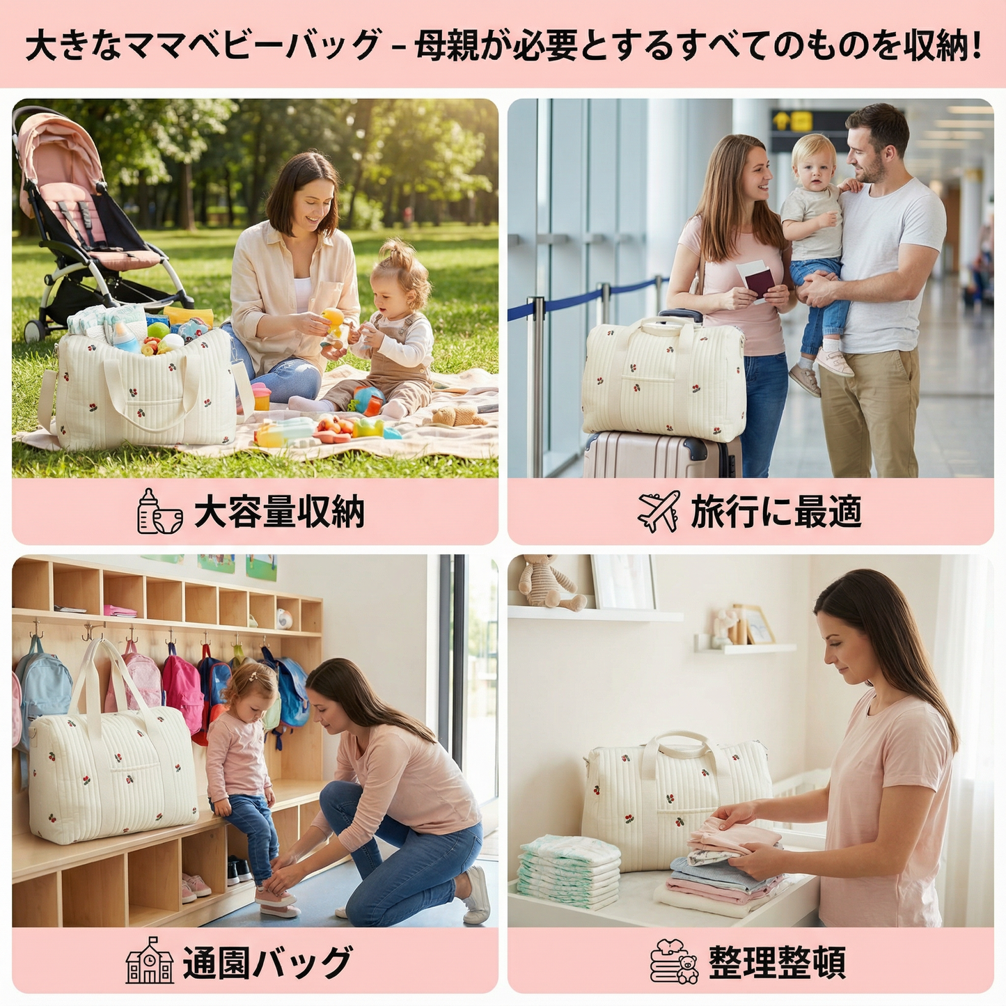 大きなママベビーバッグ - 母親が必要とするすべてのものを収納！