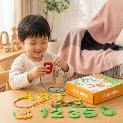 文字・数字・色の木製ひも通し学習ゲーム