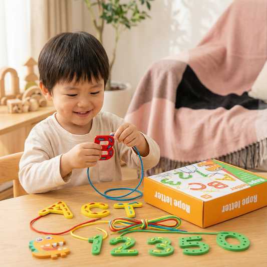 文字・数字・色の木製ひも通し学習ゲーム