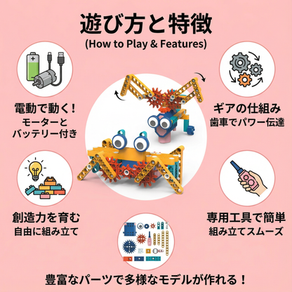科学と教育用モータ付きブロックおもちゃ
