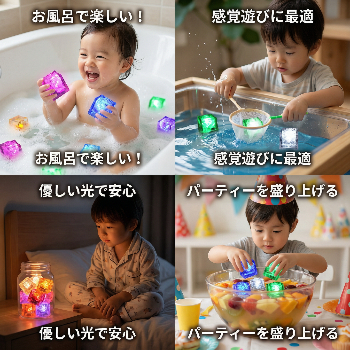 光るバスキューブおもちゃ 6個セット