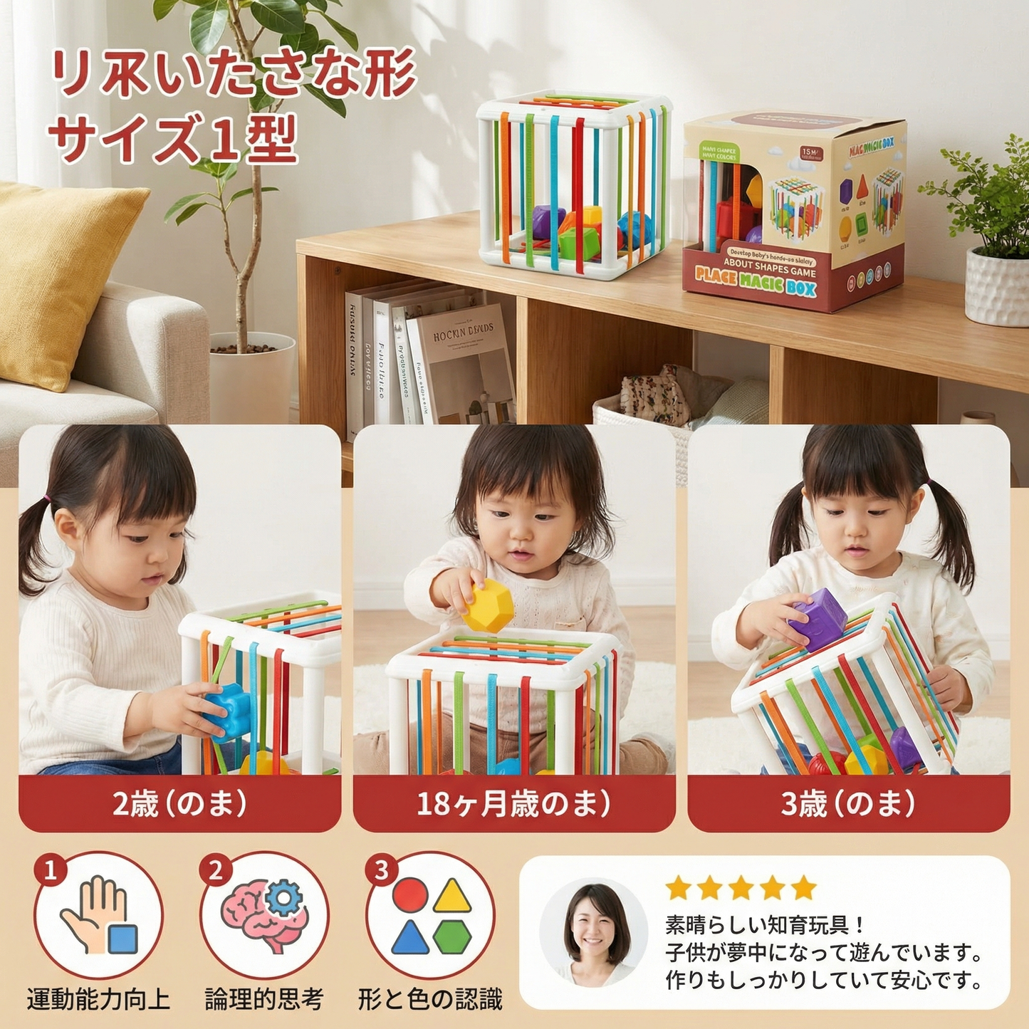 モンテッソーリ 形合わせボックス – 仕分け＆運動能力ゲーム